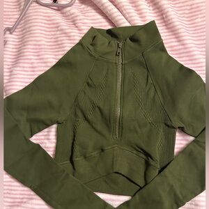 Joja Exhale Long Sleeve Half Zip Cropped Compression Top Army Green XS